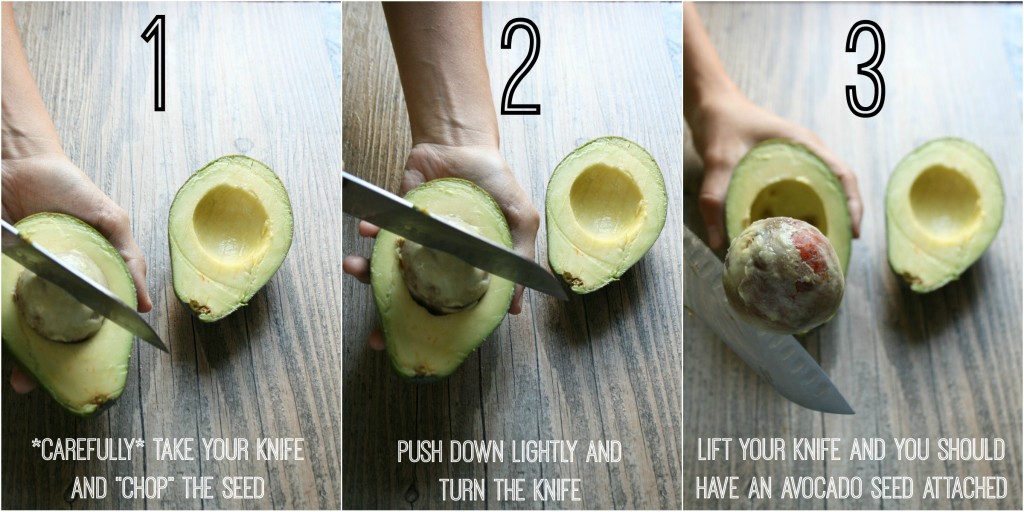carefully take knife and chop seed
