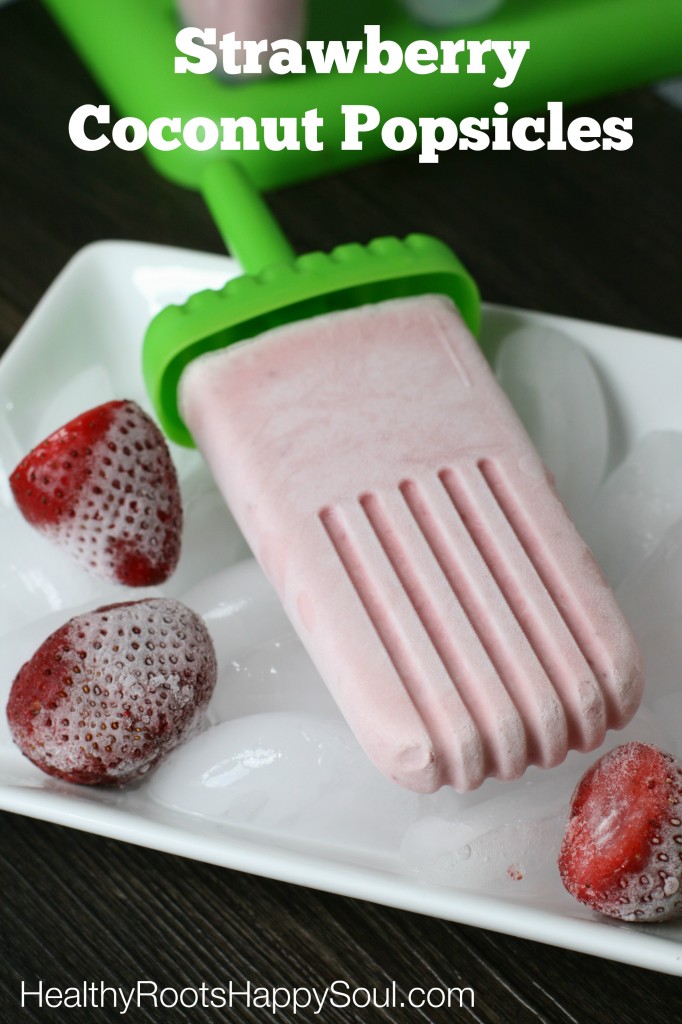 Homemade Strawberry Coconut Popsicles. A delicious and easy real food sweet treat.