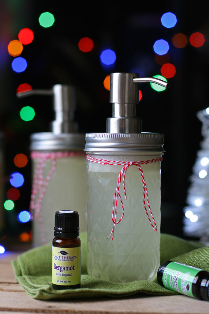 Celebrate the holidays with an easy DIY peppermint hand soap. It's not only made with Peppermint but with Bergamot for an uplifting and energizing scent.