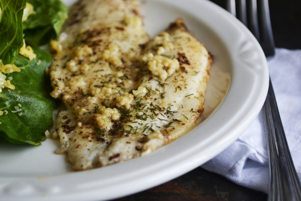 Garlic and Dill Baked Flounder Recipe in Brown Butter