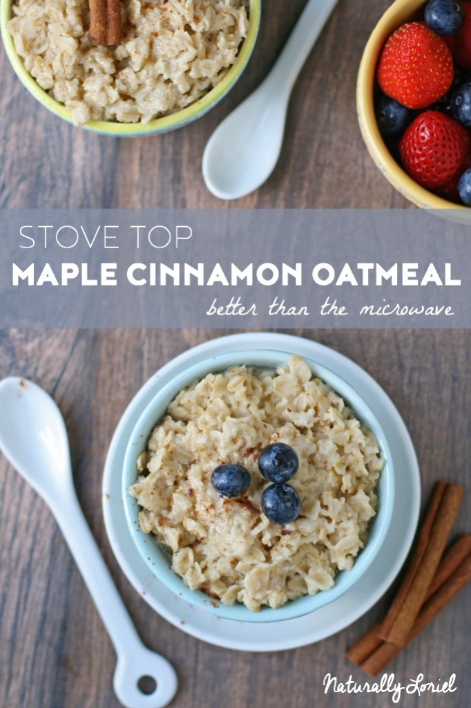 This stove-top cinnamon maple oatmeal is easy to make, delicious, and makes me feel reminiscent of the microwavable oatmeal I used to eat as a kid.